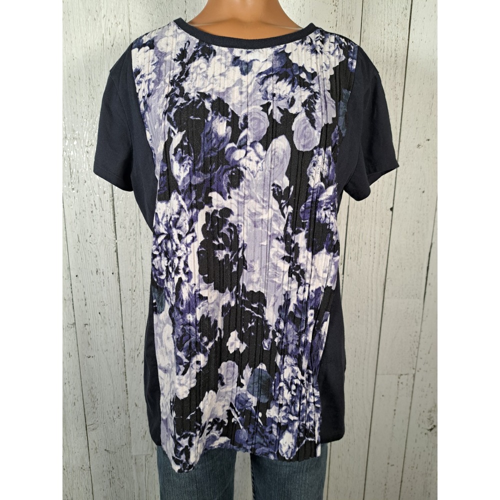Simply Vera Vera Wang Navy Floral Pleated Front Tie Back Top Womens Medium - Picture 2 of 8